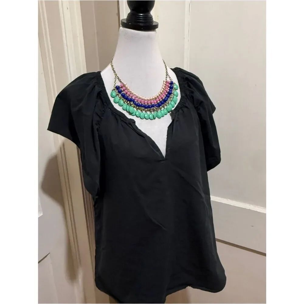 Banana Republic Black Short-Sleeve V-Neck Blouse